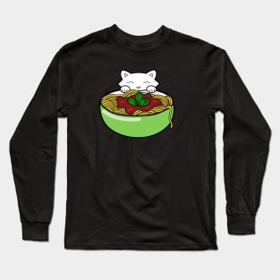 Hungry cat eating pasta Long Sleeve T-Shirt